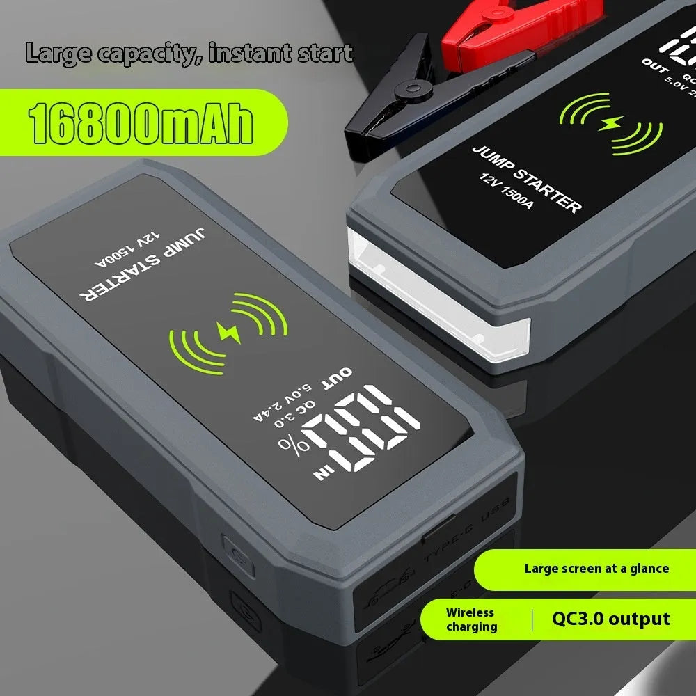 S606 16800mAh car jump starter with large screen and aluminium alloy casing