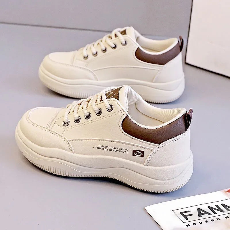 Women's white Korean-style leather pumps with cross straps and round toe, showing lace-up front and 3-5cm heel