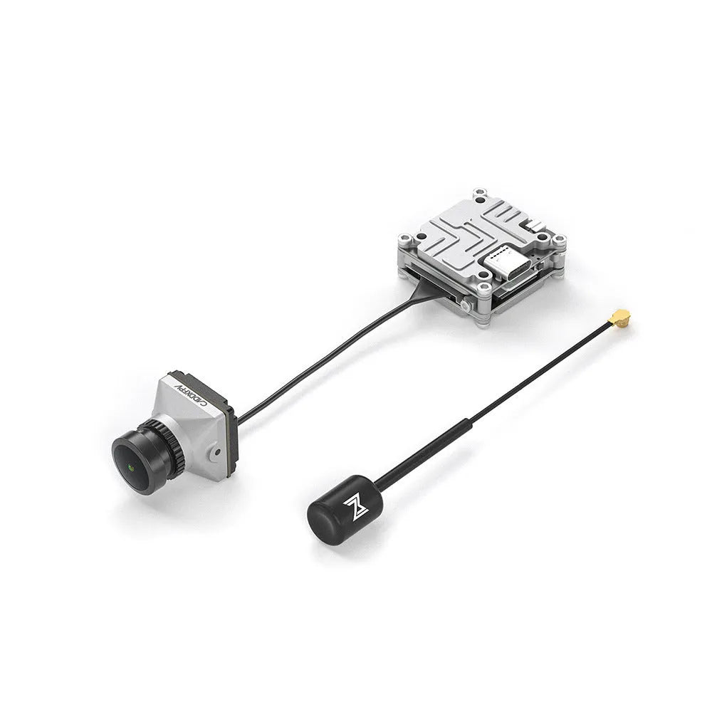 Caddx ADAPTS DJI FPV Digital Transmission Kit with silver Vista unit, screws, spacers, and wires.