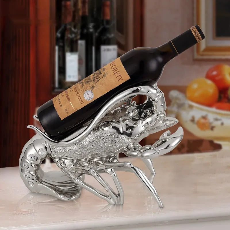 European style lobster-shaped wine rack ornament in rose gold or elegant silver resin