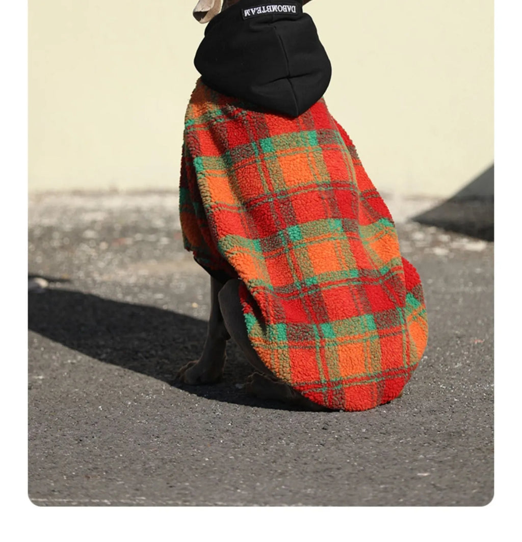 Thick warm casual dog clothing in green stripes for large breed cold weather wear