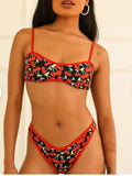 Women's cherry print tube top bikini set with brief bottoms in polyester fabric