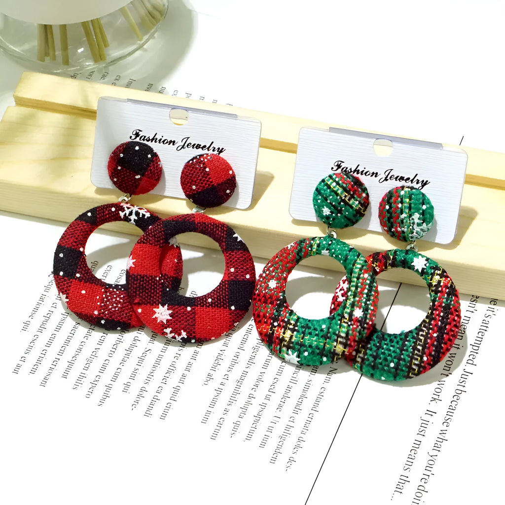 Women's geometric round cloth earrings with snowflake design, 4 cm diameter, handmade