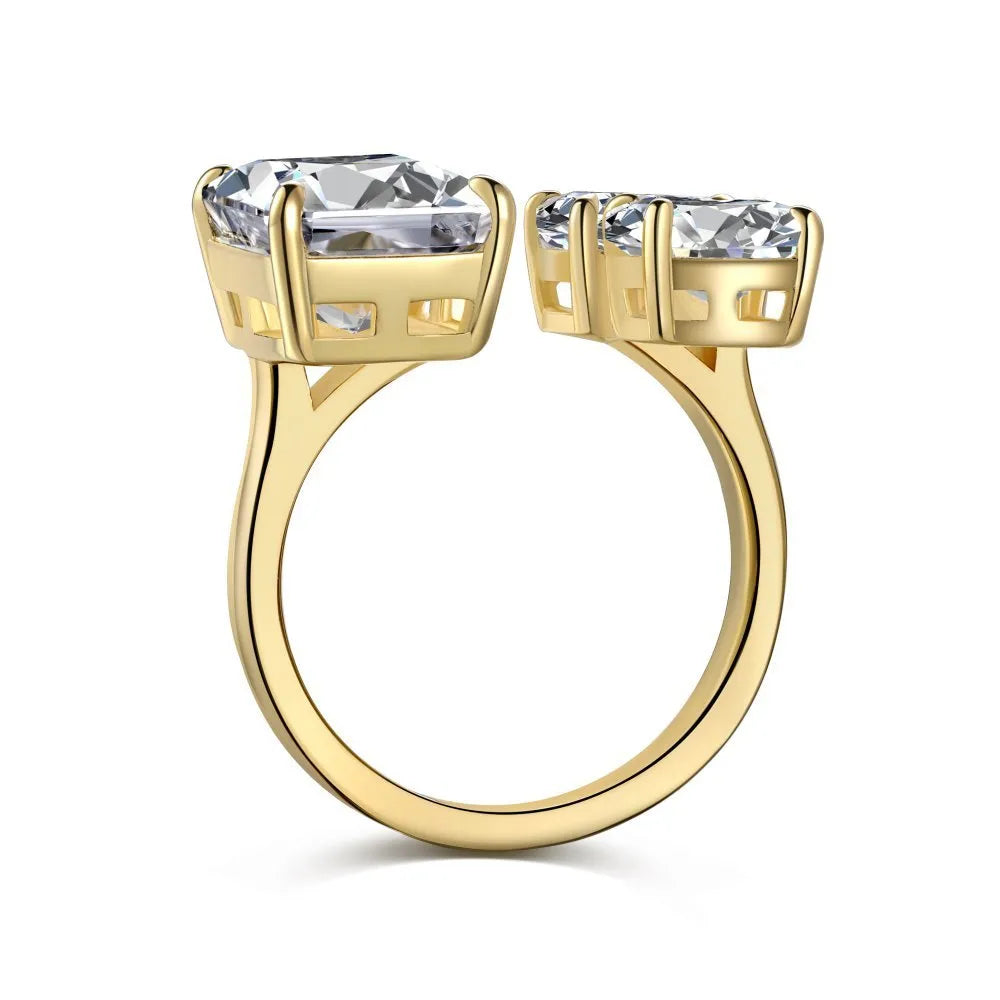 S925 sterling silver ring with high carbon rhinestone emerald in geometric adjustable design for women