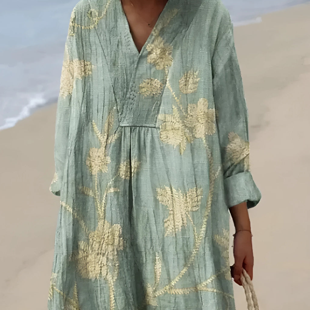 Casual floral 3D printed shirt dress with princess skirt cut and wide waist design