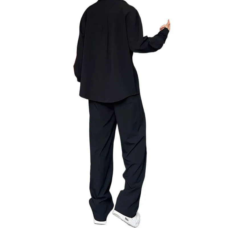Men's apricot colour long sleeve polo shirt and trousers casual suit set on a hanger