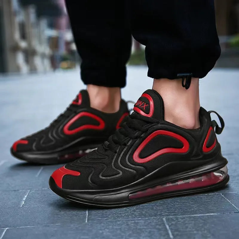 Casual air cushion black shoes for men outdoor lace-up sneakers with thick sole and round toe