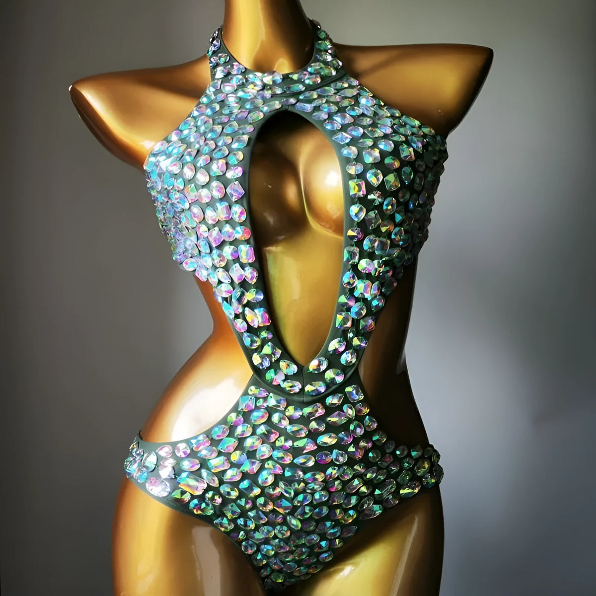 Women's one-piece mesh diamond swimsuit in nylon fabric with polyester lining