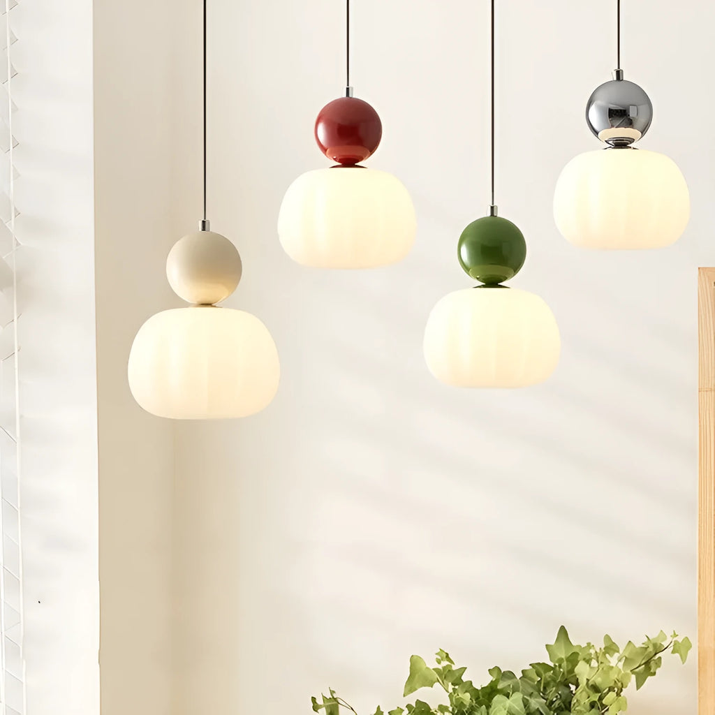 Nordic style alloy pumpkin chandelier ceiling light for bedroom in cream colour