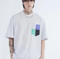 Men's loose cotton stripe printed short sleeve T-shirt pullover in black and white