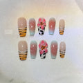 Zebra pattern lily hand carving nail art with embossed flower and leopard print designs