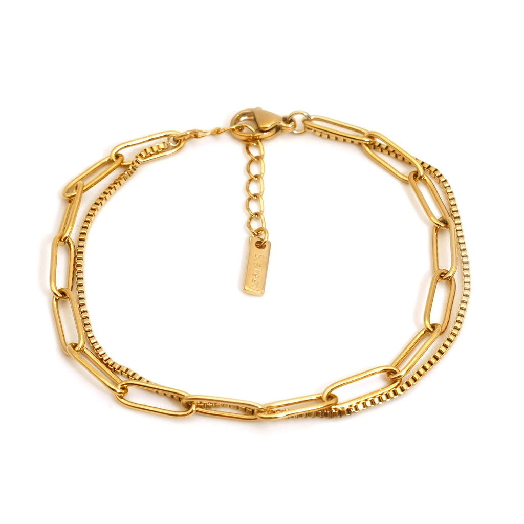 Double layer titanium steel women's bracelet in gold colour with geometric line design