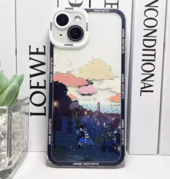 TPU phone case with anime cartoon design, anti-drop protective cover for iPhone, available in 9 colours