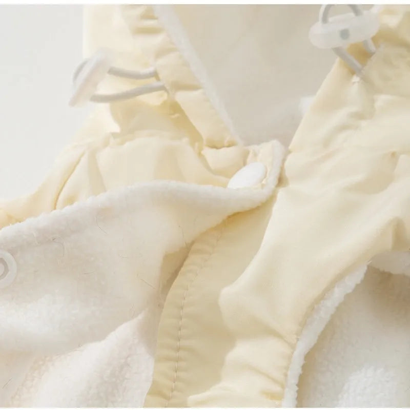 Hooded padded pet vest with bow ties for small cats and dogs, beige and pink, sizes XS to XXL