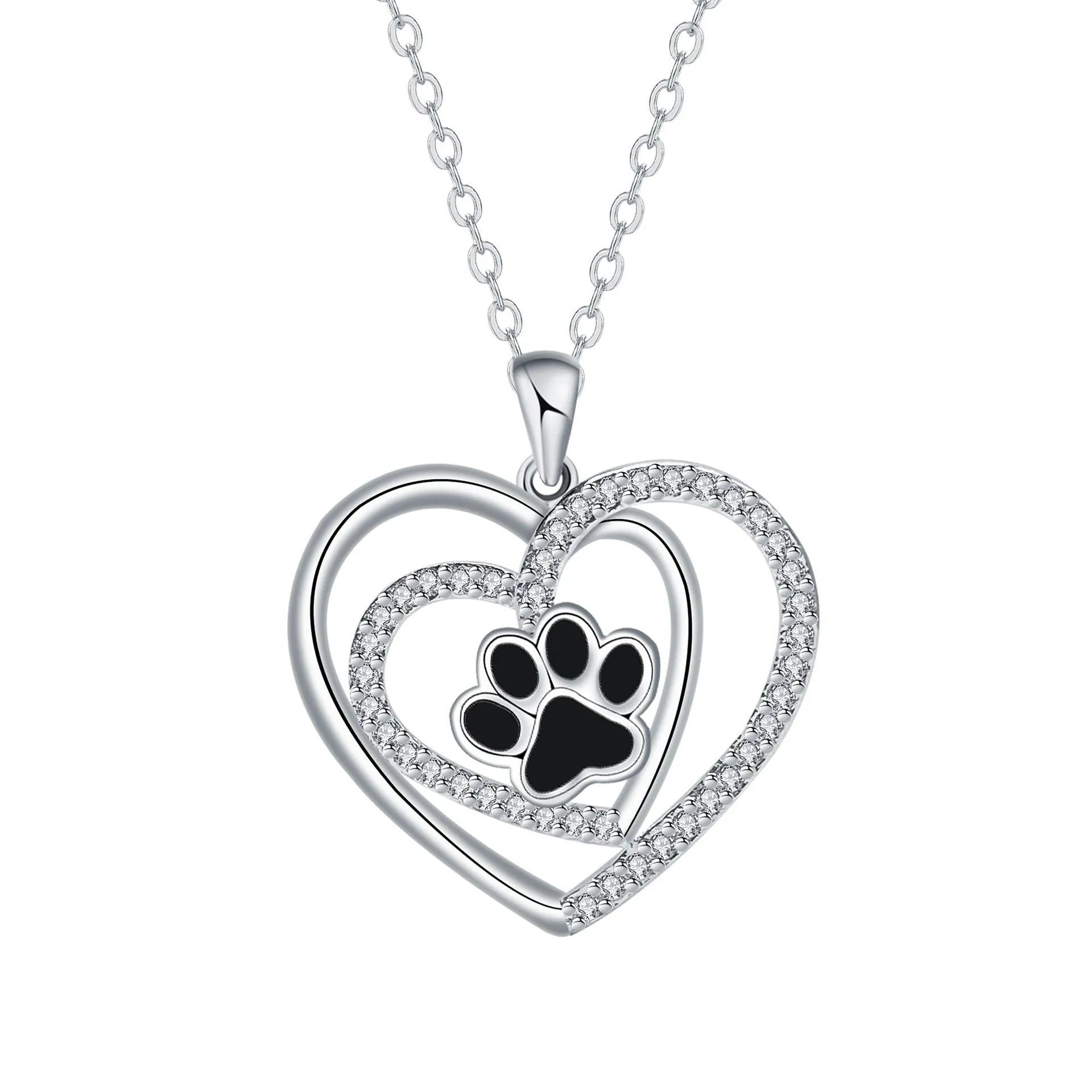 Dog's paw footprints necklace with heart pendant on cross chain