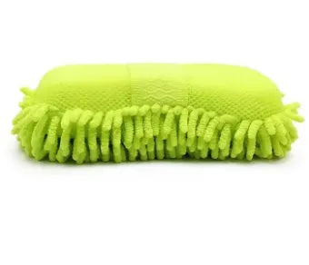 Silvery green chenille car wash sponge with spiral wool texture measuring 14 by 25 centimetres