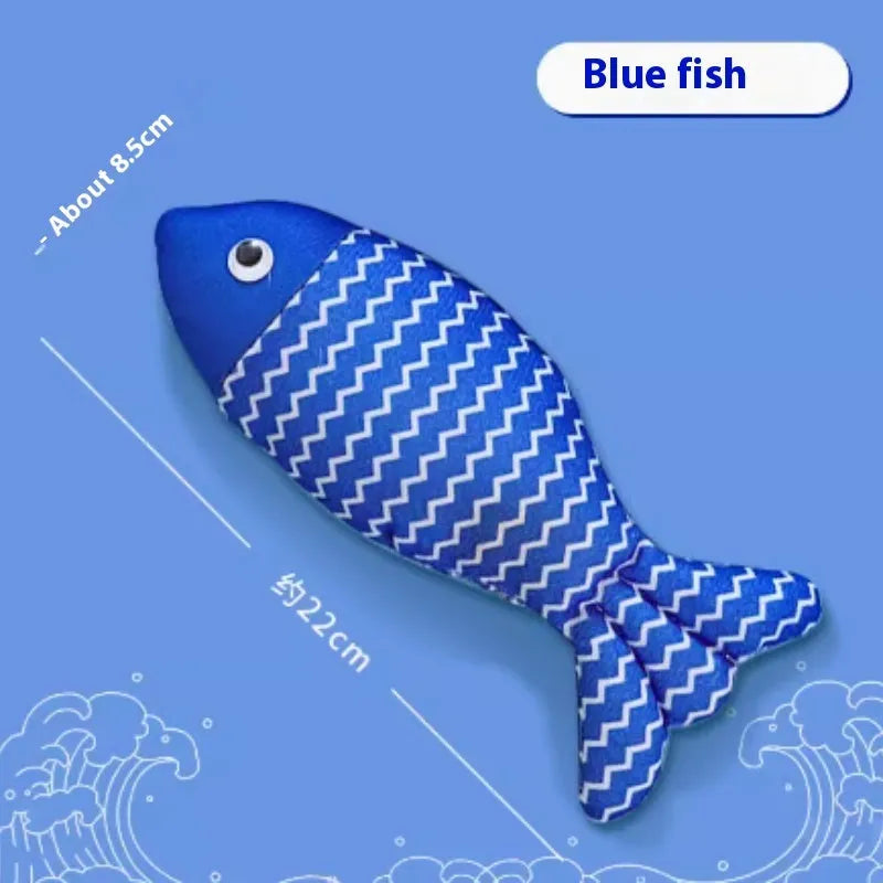 Yellow, blue or red catnip-filled fish toy for cats in large 39cm or medium 30cm sizes