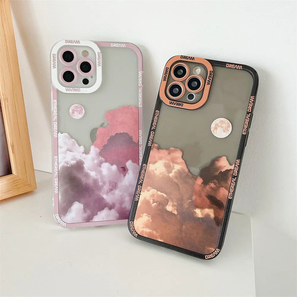 Sunset clouds TPU phone case back cover for iPhone 11, 12, 13, XR, XS, X, 7, 8 Plus in orange pink blue