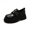 Women's black chunky heel shoes with square heel, microfiber upper, and round toe