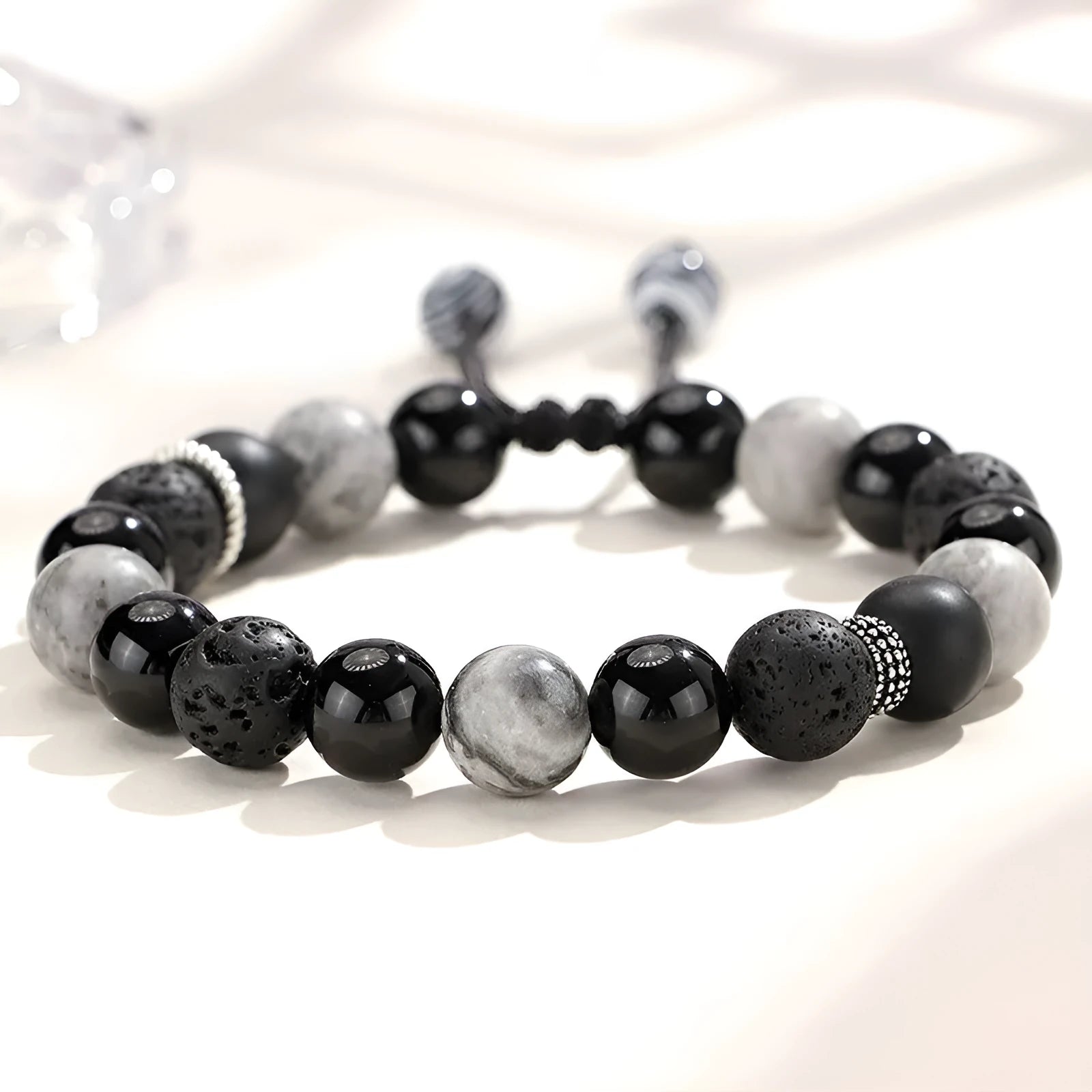 Black agate map stone volcanic bracelet with diamond design in Chinese style