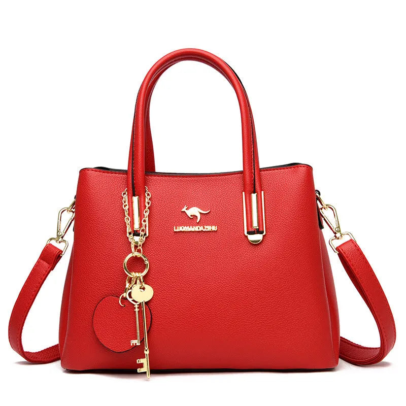 Large capacity women's bag with lychee texture, PU material, horizontal square shape, 28x22x12.5cm, available in six colours