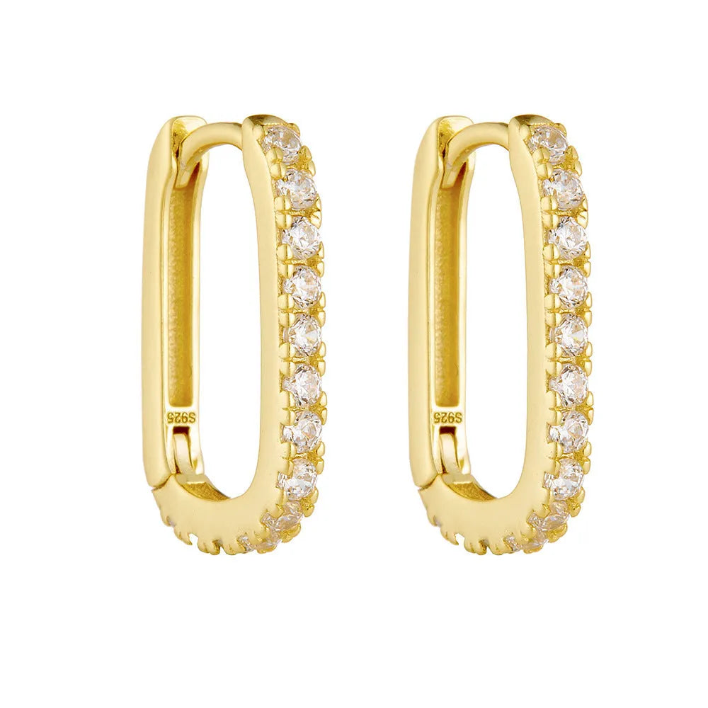 S925 sterling silver oval zircon ear clip earrings with geometric designs