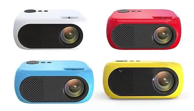 M24 micro mini portable LED projector in gold or white with power adapter and AV cable