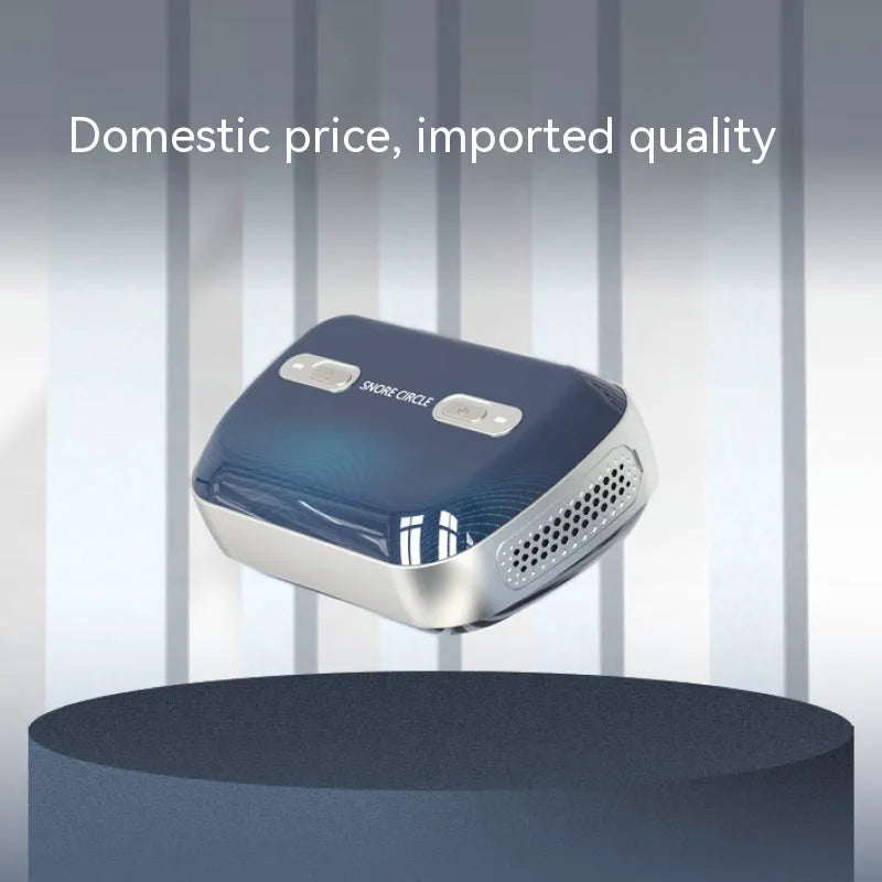 Yunzhongfei dark blue portable anti-snoring ventilator with nose mask and breathing pipeline on a table