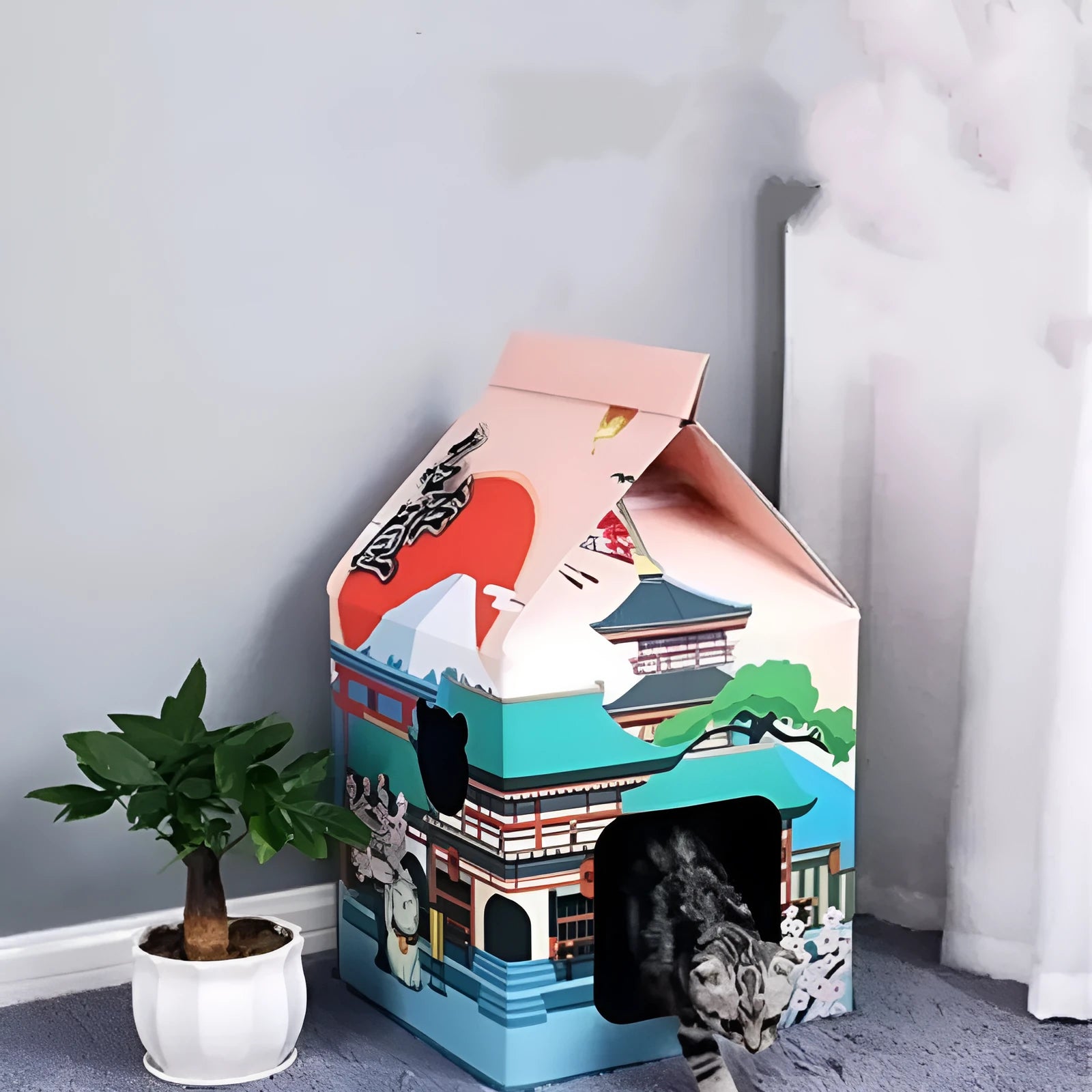 Foldable corrugated paper cat scratching board in Nagoya colour, laid flat and ready for use.