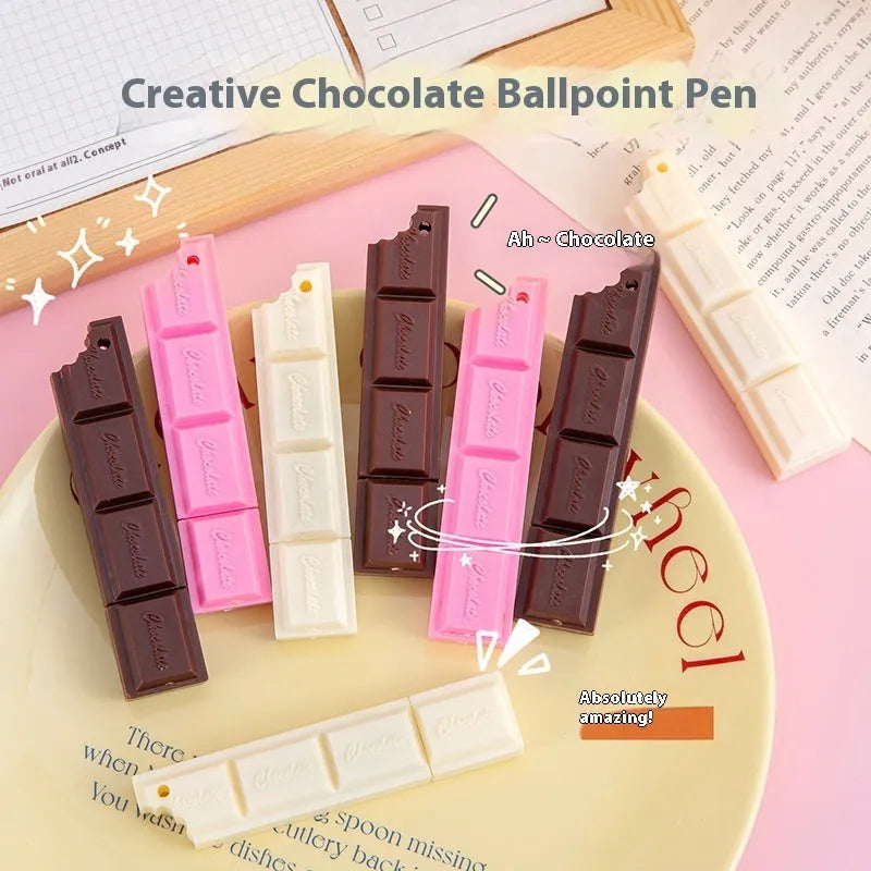 Chocolate bar simulation ballpoint pen with plastic body and 0.5mm tip.