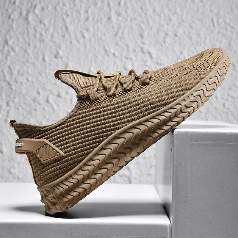 Men's casual summer shoes with breathable flying weave upper and rubber sole in black