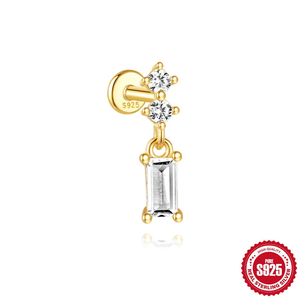 S925 sterling silver water drop earrings with flat spiral puncture design in a gold tone.
