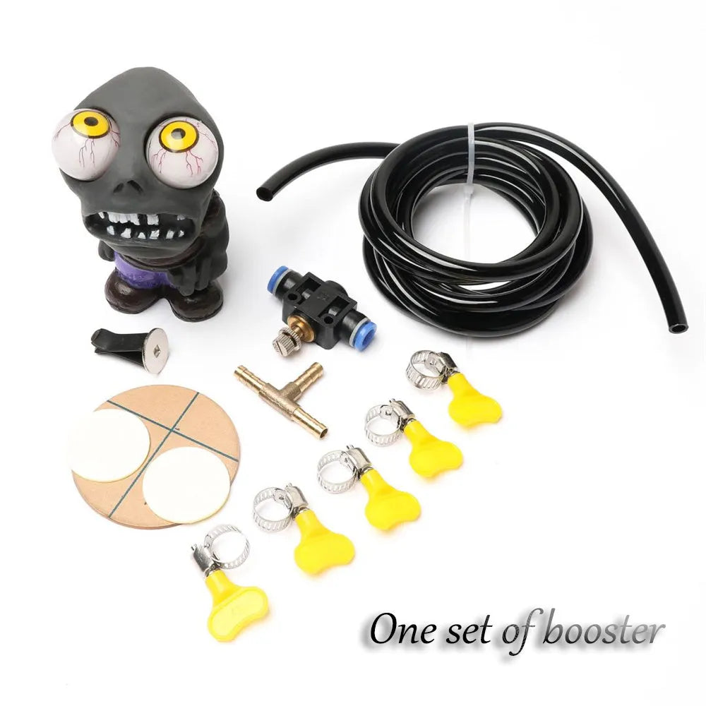 Turbo car blow-off valve decompression ornament kit with doll, pressure valve, and installation tubes