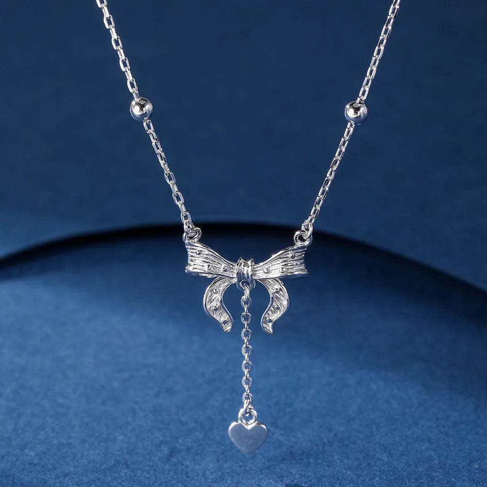 S925 pure silver butterfly heart pendant on adjustable O-ring chain necklace
