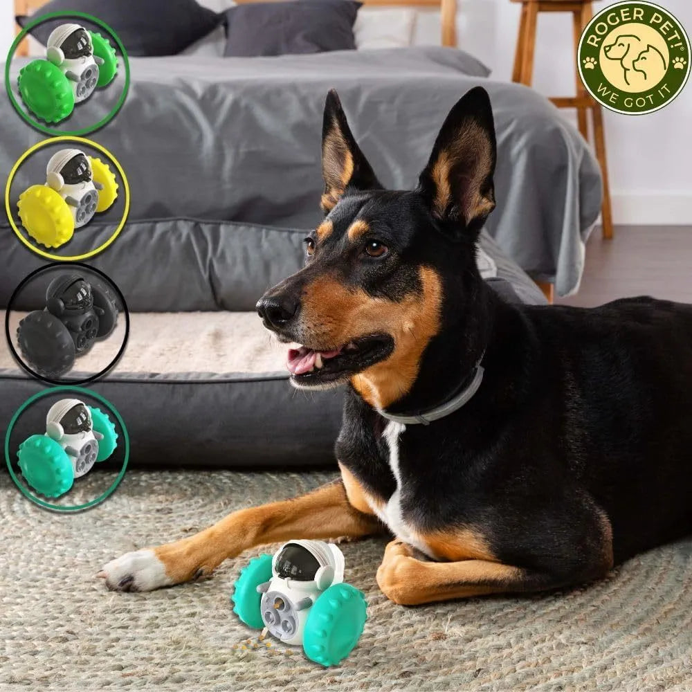 Self-balancing dog treat tumbler toy in multiple colours for small dogs and cats
