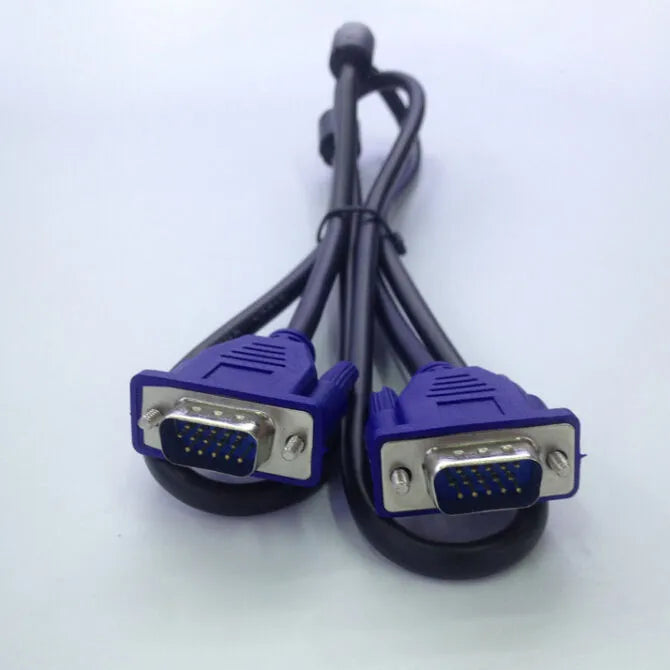 Black VGA cable with blue moulded head and nickel-plated connectors, length 1.5m