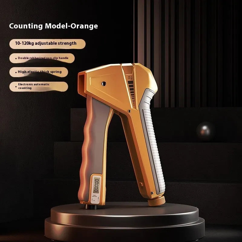 Adjustable hand gripper exercise equipment in assorted colours showing spring grip and mechanical counter
