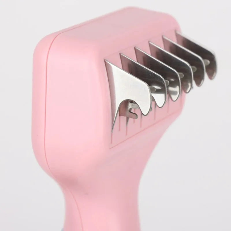 Pink stainless steel knot cutter dog comb with massage bristles for pet grooming