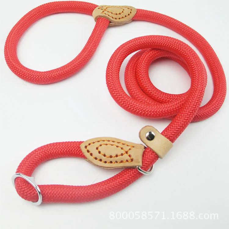 Brown nylon dog leash with P chain attachment measuring 2.1 metres in length