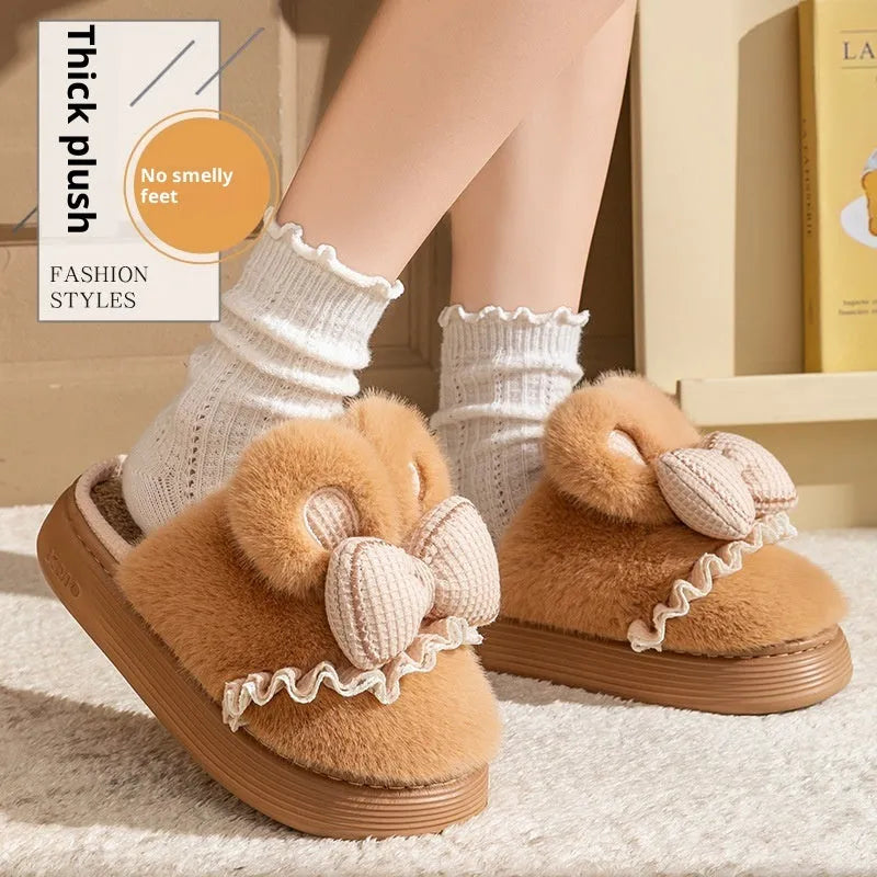 Indoor warm non-slip couples cotton shoes with suede upper and EVA sole in brown, khaki, and black and white