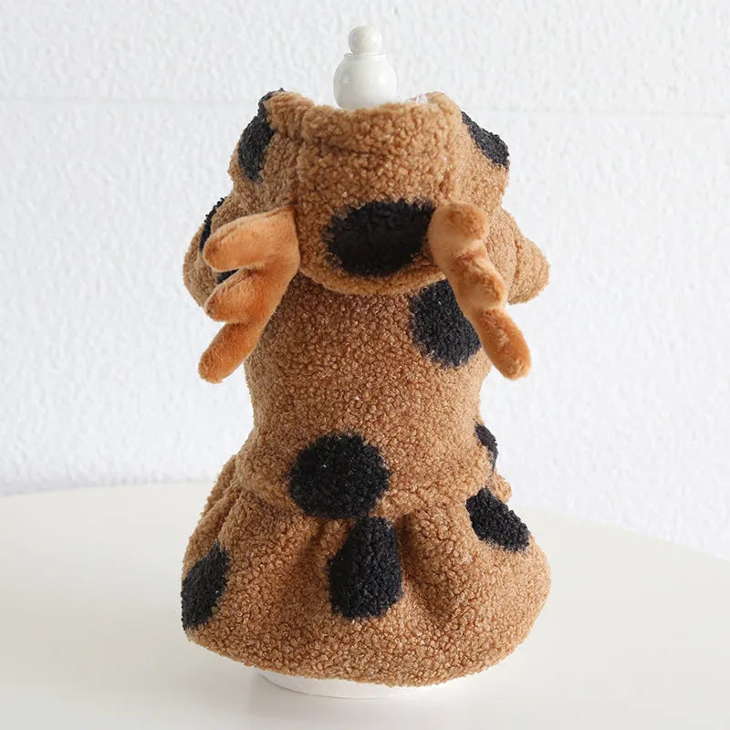 Big polka dot pattern elk couple design pet clothing for cats and dogs in skirt and four-legged styles