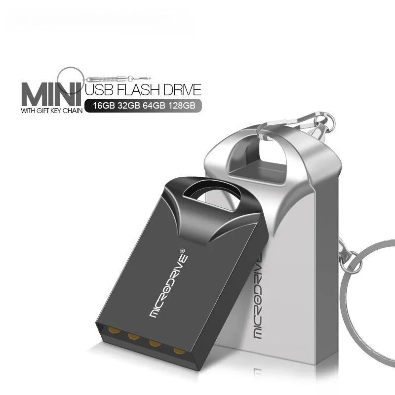 Small black and silver metal USB flash drive showing compact size next to a ruler for scale