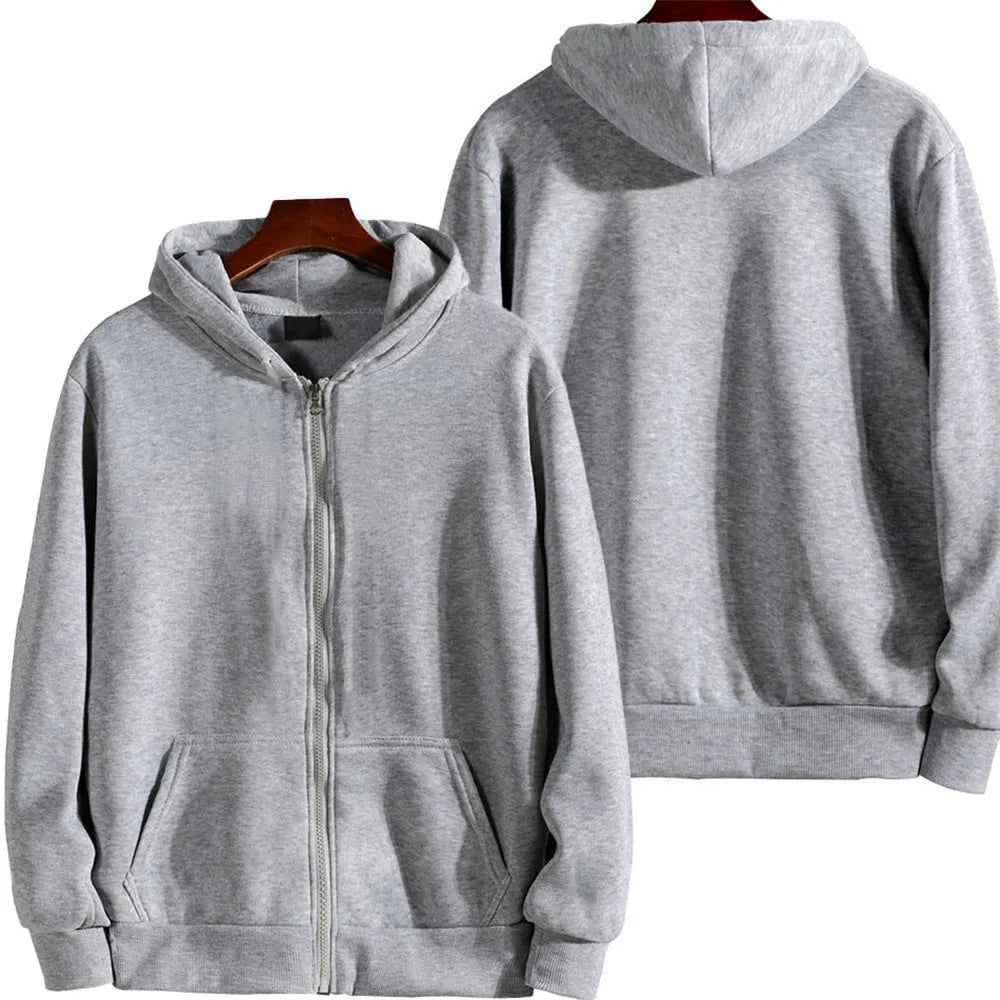 Men's loose American-style cardigan zipper jacket in solid colour with zipper front closure