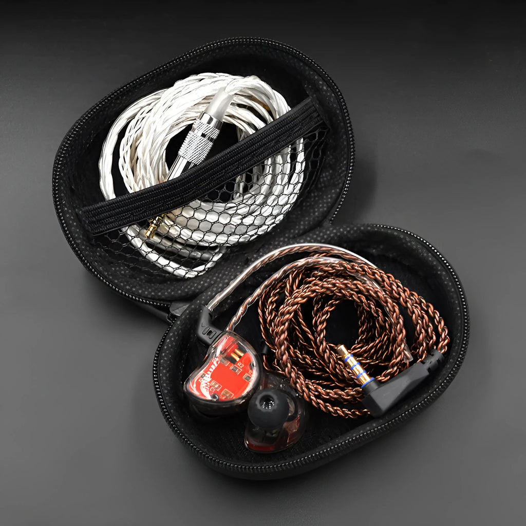 Black oval leather earphone storage bag for EDX PRO and ZEX PRO IEMs