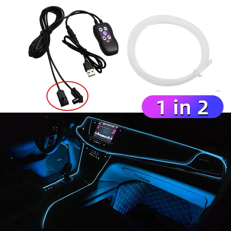Car LED atmosphere light with USB connection for centre console and instrument panel colour changing illumination