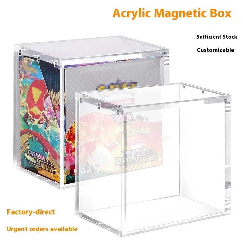 Transparent acrylic display box with magnetic dustproof lid, 138x78x126mm and 191x91x169mm sizes