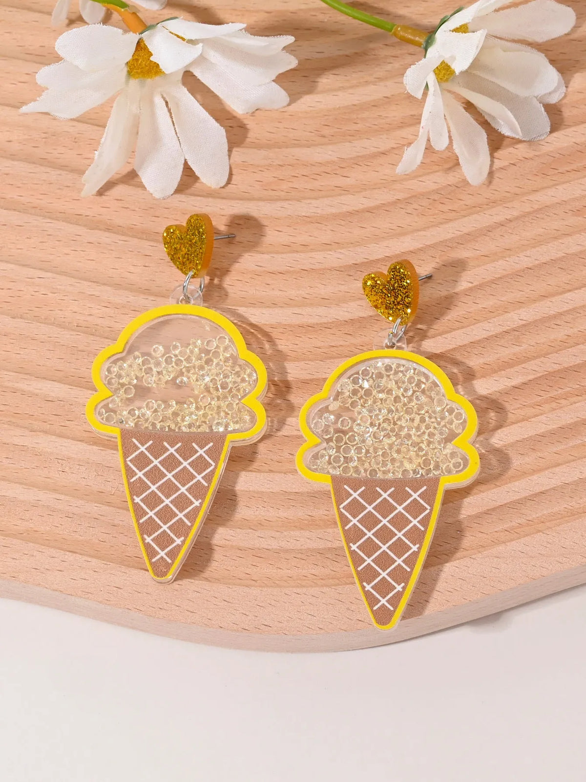 Colourful acrylic fruit earrings with cherry strawberry watermelon pineapple coconut cake ice cream designs