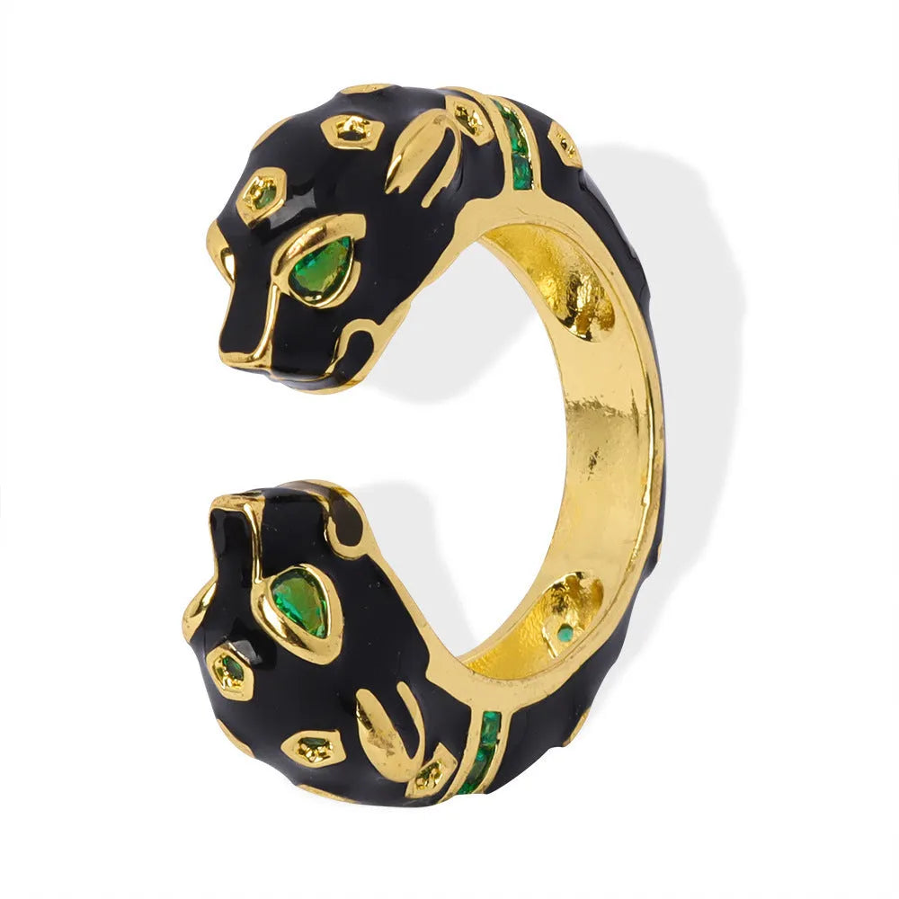 Women's copper geometric open ring with black electroplated cheetah pattern, shown in size 7.