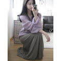 Purple women's ice silk sweater with hollow out design and princess sleeves