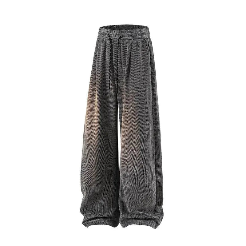 Plus size hollow-out trousers in polyester fleece with elastic waist and straight leg